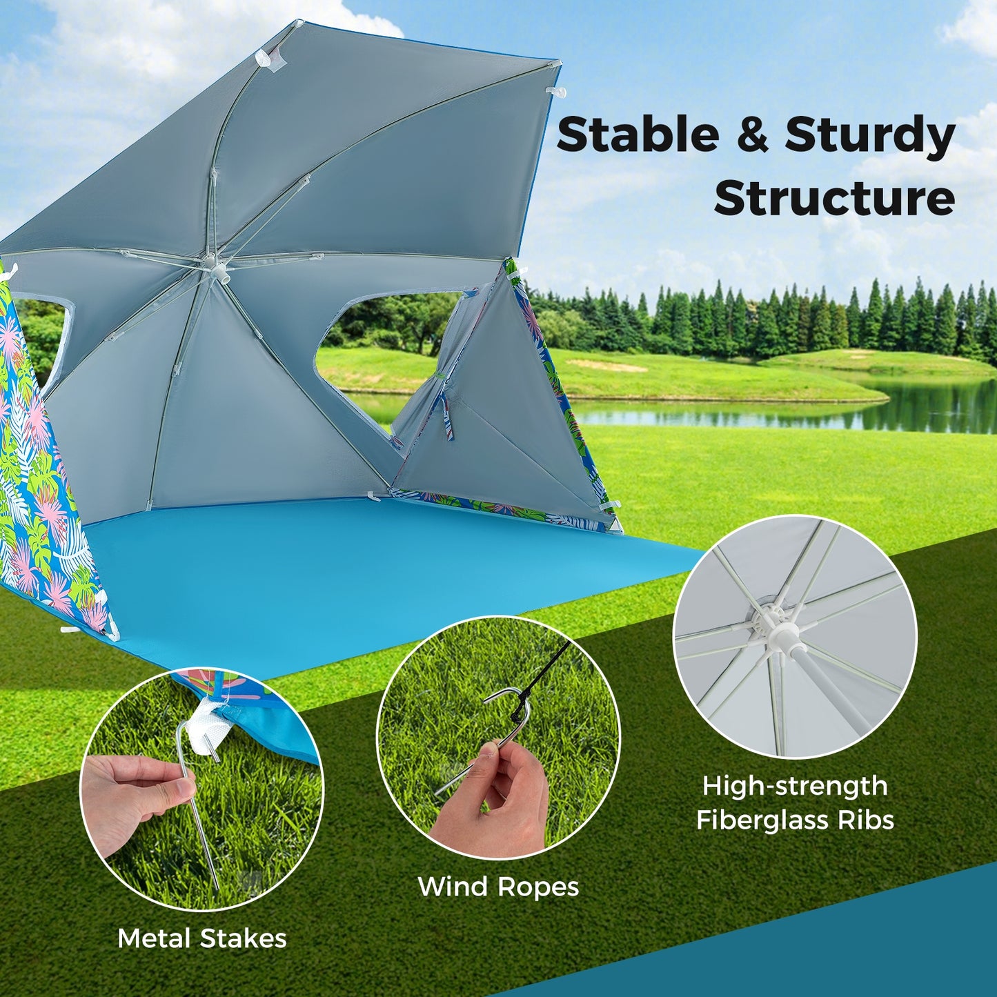 Tente de plage avec protection solaire UPF50+, avec sac de transport, bleue