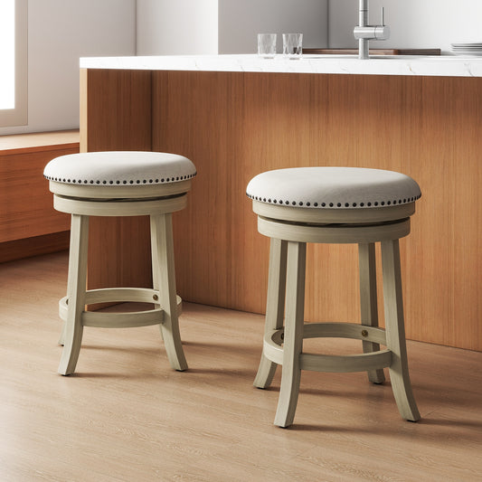 Swivel Bar Stools Set of 2, 24 Inches, Wooden Frame, Beige Bar Stools Beige at Gallery Canada
