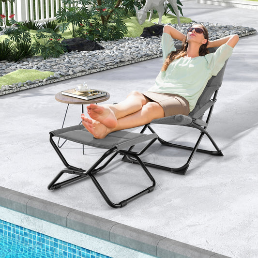 Folding Sling Chair With Ottoman, Gray Outdoor Chaise Lounges Gray at Gallery Canada