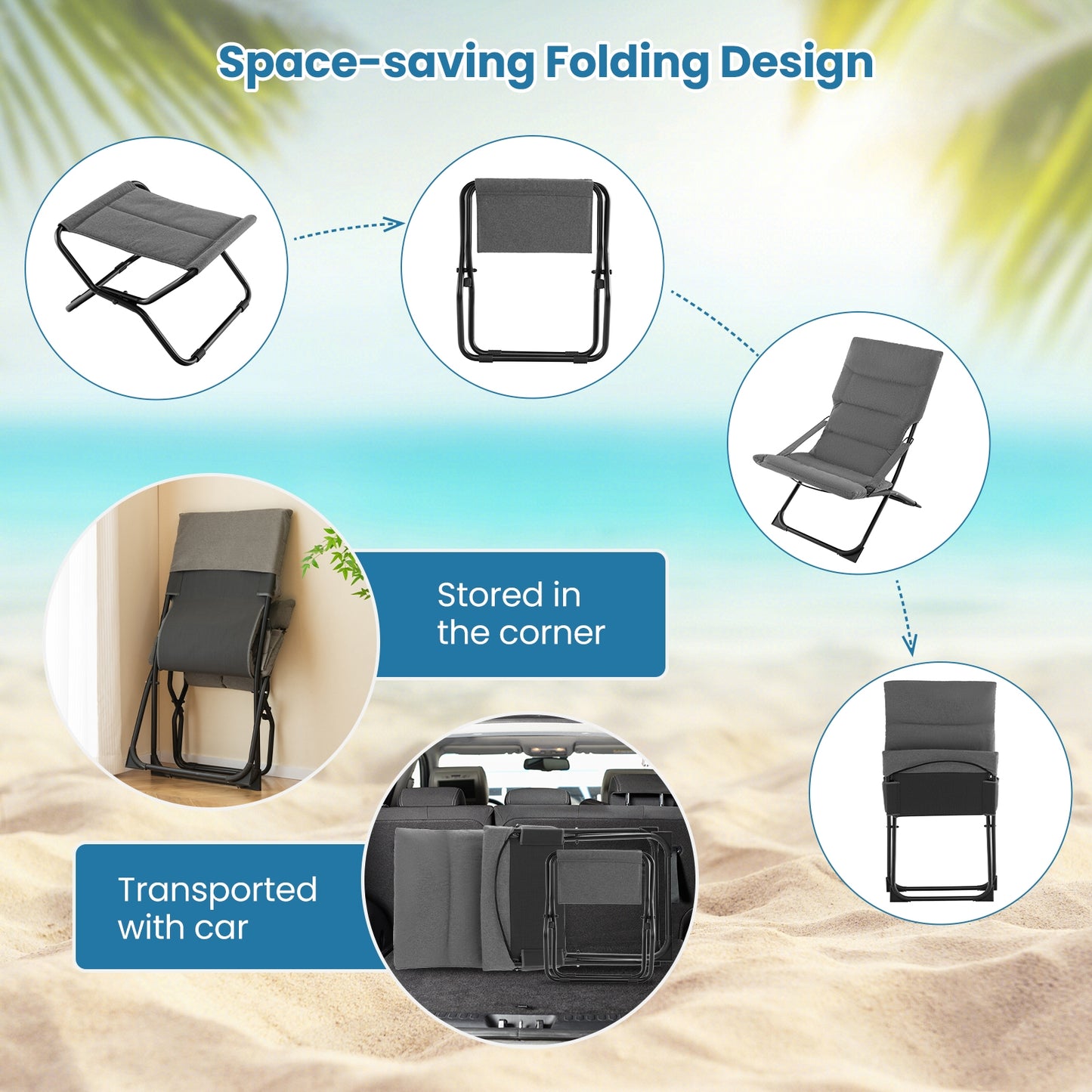 Patio Folding Sling Chair with Ottoman Footrest and Removable Cushion, Gray Outdoor Chaise Lounges at Gallery Canada