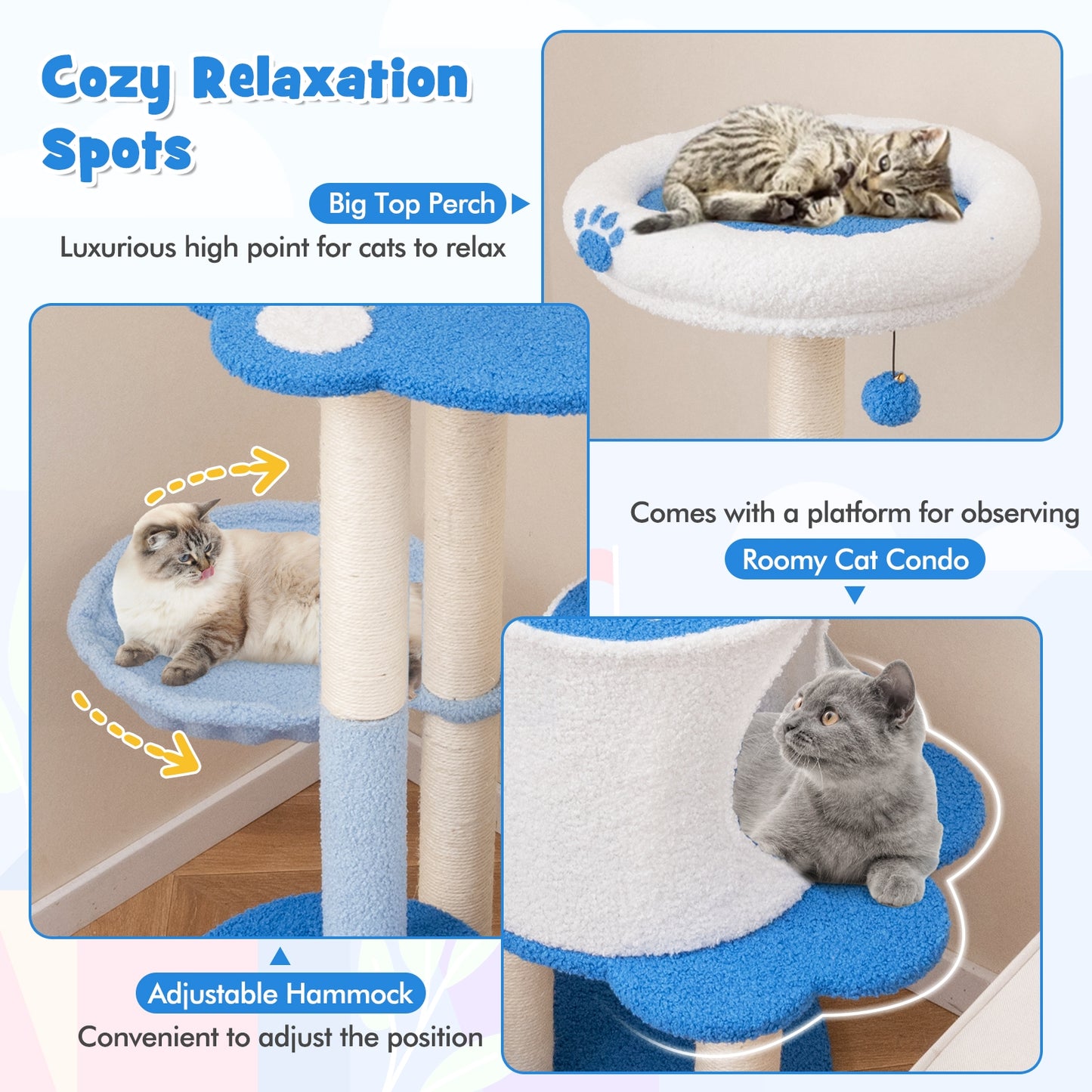 Tour d'arbre à chat moderne de 54 pouces de hauteur pour chats d'intérieur, Bleu