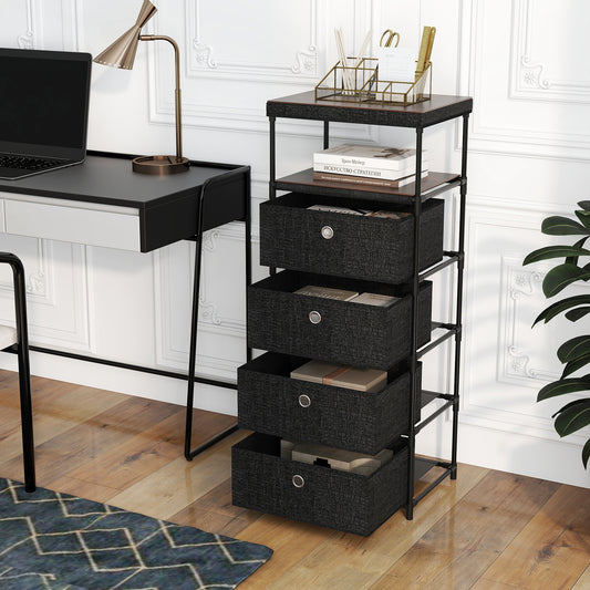 Fabric Storage Tower With Wood Top, Metal Frame, 3/4 Drawers, L, Black Dressers & Chests Black at Gallery Canada