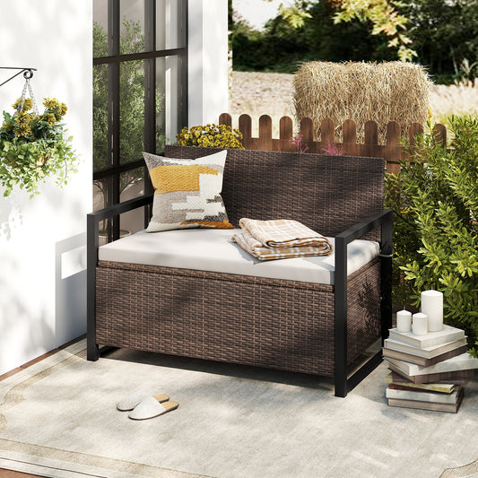 Patio Storage Bench, Mix And Off White, Brown