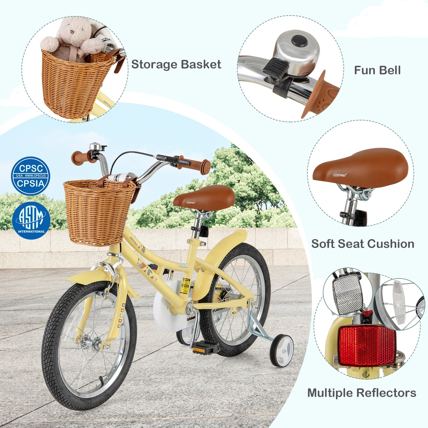 16 Inch Kids Bike Adjustable Bicycle with Reflectors and Bell for Children 4-7 Years Old-16 inches, Yellow Kids Bike at Gallery Canada