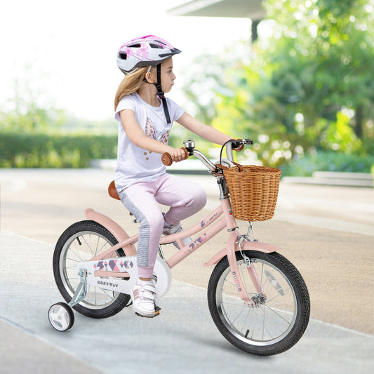 16 Inch Kids Bike Retro Bicycle with Adjustable Height and Basket for Ages 4-7 Years Old-16 inches, Pink Kids Bike Pink at Gallery Canada