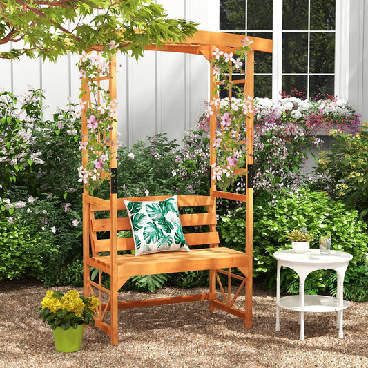 6.2 Feet Tall Patio Arbor With Pergola And Bench, Yellow