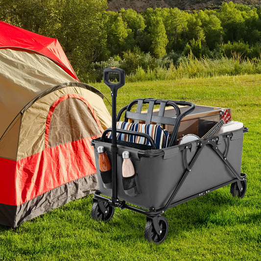 Collapsible Folding Wagon Cart, Adjustable Handlebar, Gray Garden Carts Gray at Gallery Canada