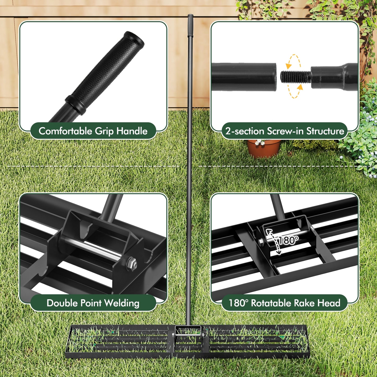 Lawn Leveling Rake, 46 x 10 Inch, Heavy Duty, Black Lawn Care Tools at Gallery Canada