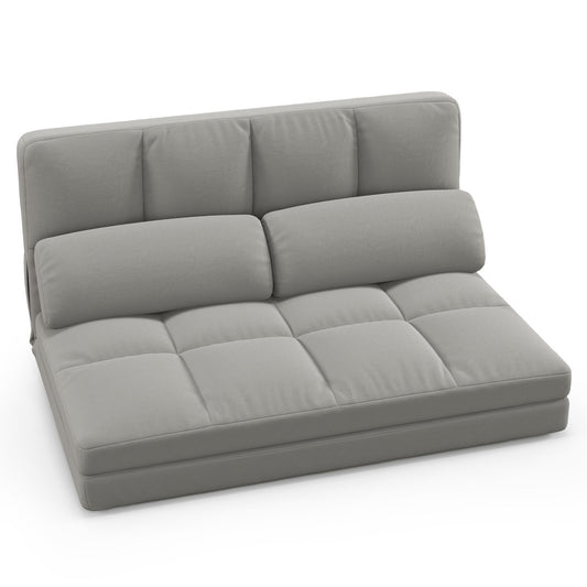 Floor Sofa Bed with 6 Positions Adjustable Backrest  Skin-friendly Velvet Cover, Light Gray