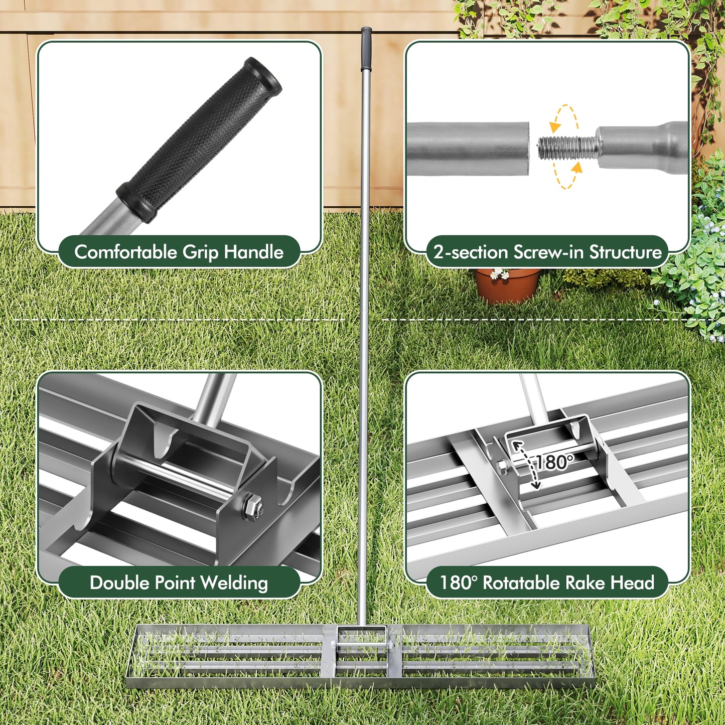 Lawn Leveling Rake, 46 x 10 Inch, Heavy Duty, Silver Lawn Care Tools at Gallery Canada