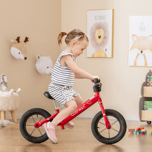 12 Inch Toddler Balance Bike with Height Adjustable Handlebar and Seat, Red Kids Bike Red at Gallery Canada