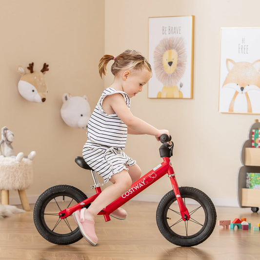 12 Inch Toddler Balance Bike, Height Adjustable, Red