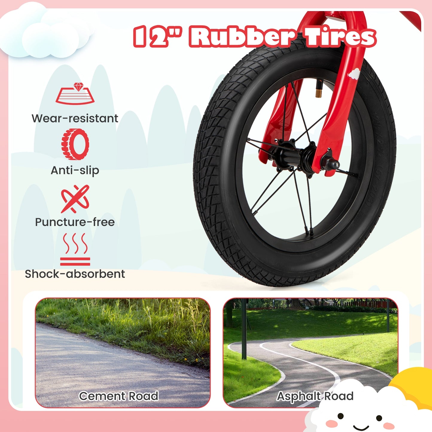 12 Inch Toddler Balance Bike with Height Adjustable Handlebar and Seat, Red Kids Bike at Gallery Canada