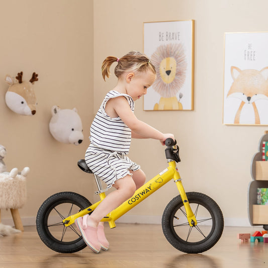 12 Inch Toddler Balance Bike, Height Adjustable, Yellow