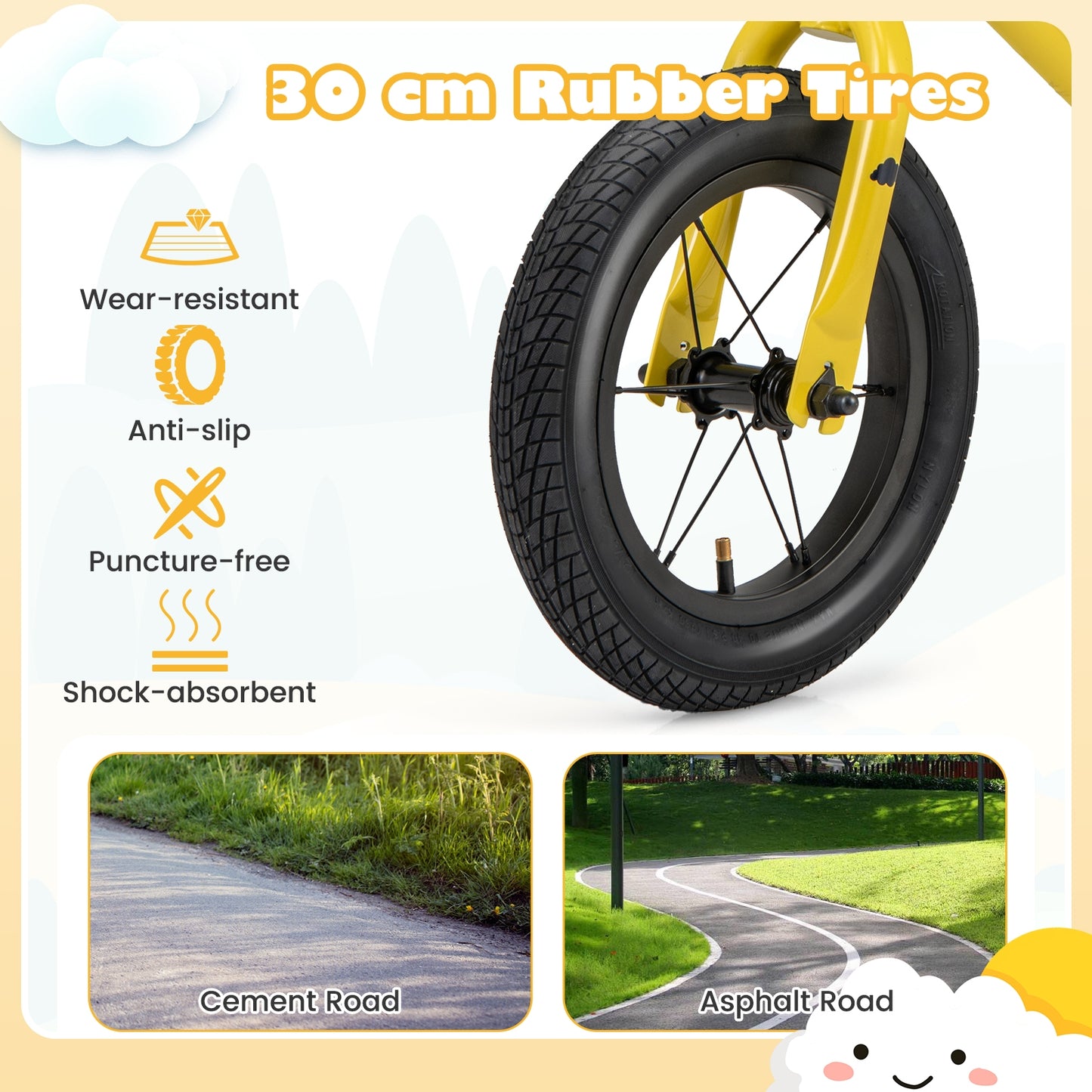 Vélo d'équilibre pour tout-petit de 12 pouces, hauteur réglable, jaune