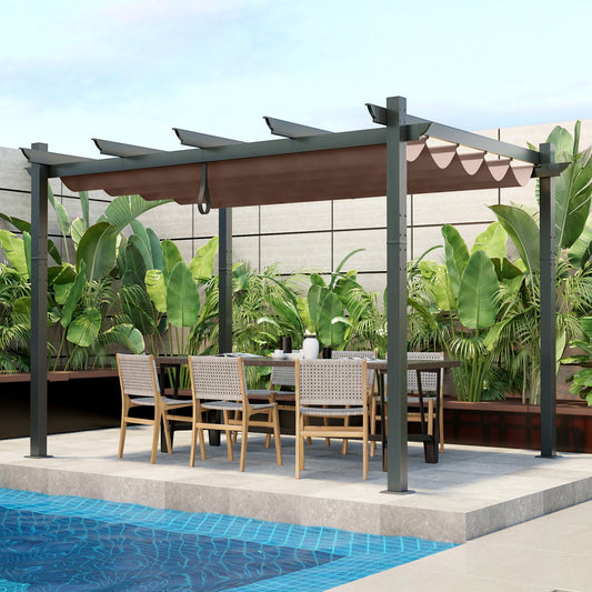 10x12 Feet Aluminum Retractable Pergola Canopy, Coffee Gazebos Coffee at Gallery Canada