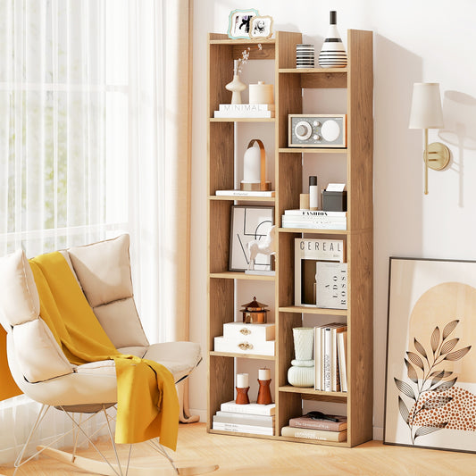 11-Tier Modern Book Organizer Bookcase with Anti-Tipping Kits, Natural Bookcases Natural at Gallery Canada