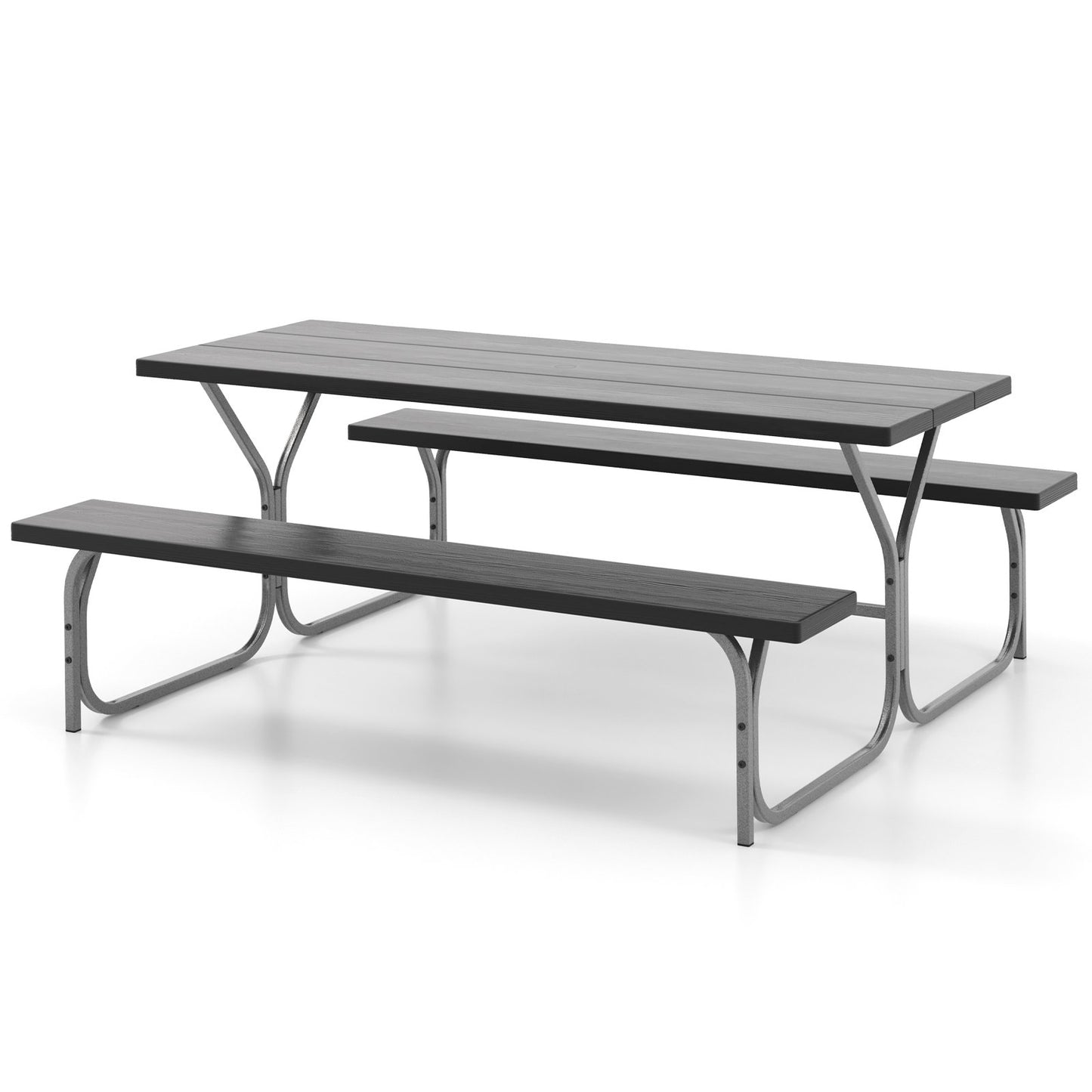 6 Feet Picnic Table Bench Set with HDPE Tabletop for 8 Person, Black