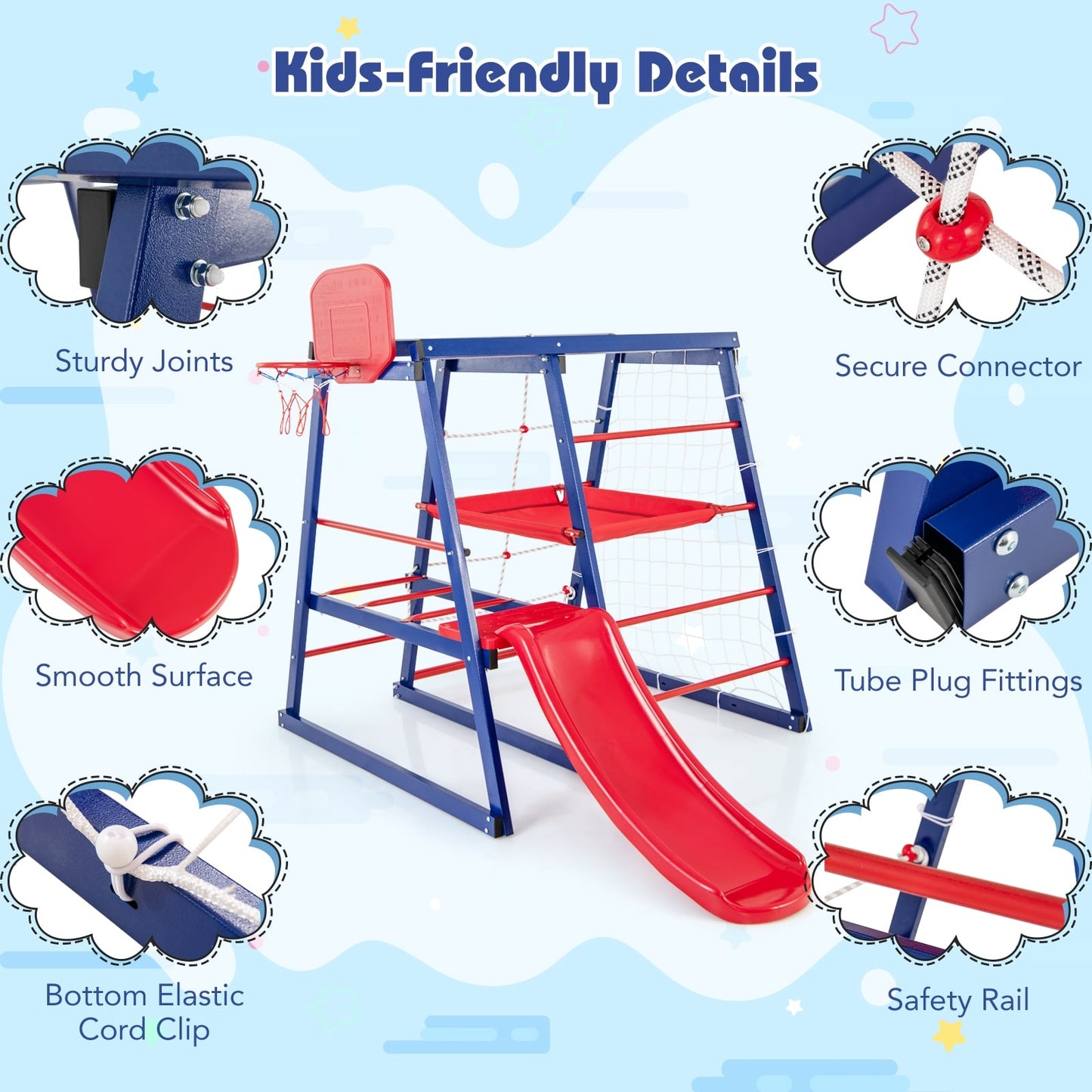 Jouets d'escalade métalliques 7 en 1 pour tout-petits, 3 à 7 ans, Bleu