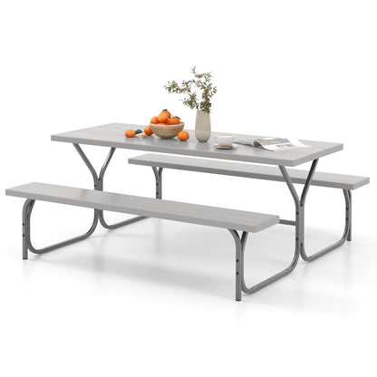 6 Feet Picnic Table Bench Set with HDPE Tabletop for 8 Person, Gray