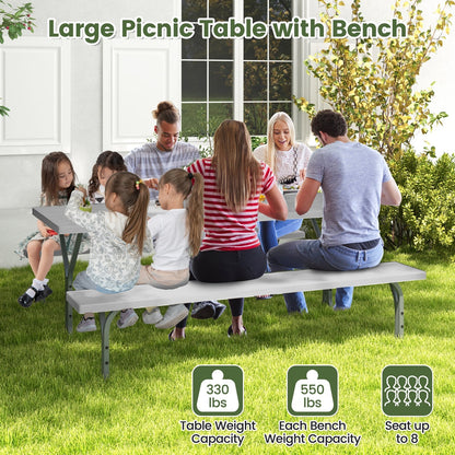 6 Feet Picnic Table Bench Set with HDPE Tabletop for 8 Person, Gray