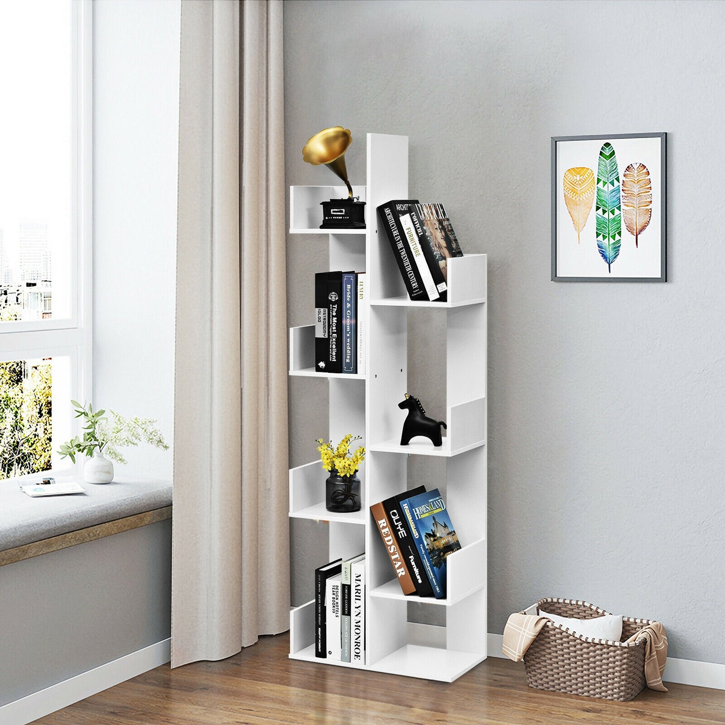 8-Tier Bookshelf Bookcase, 8 Open Compartments, Space-Saving Storage Rack, White Bookcases at Gallery Canada