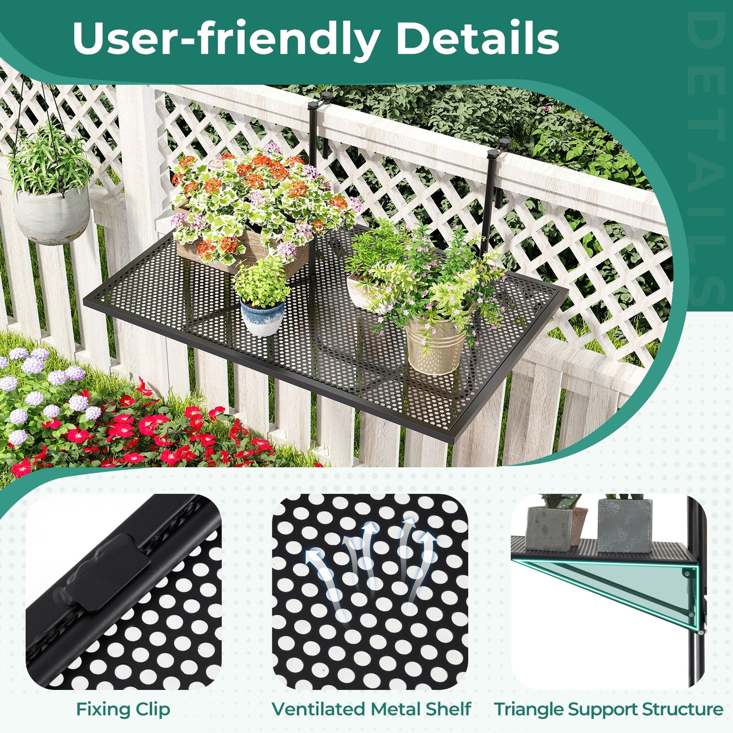 Outdoor Folding Hanging Table, Metal Frame, Black Patio Tables at Gallery Canada