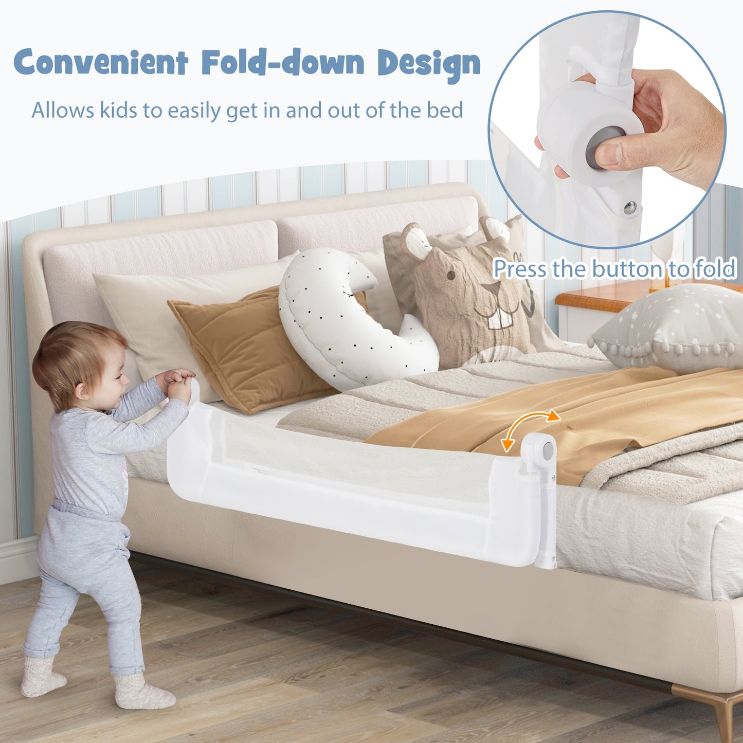 Barrière de lit bébé pliable, barrière de protection rabattable, blanc
