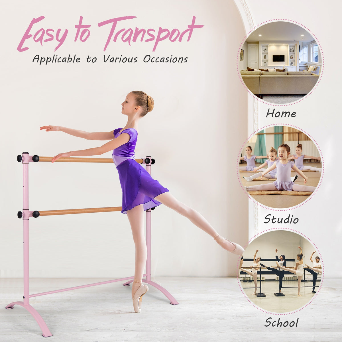 4 Foot Portable Freestanding Double Ballet Barre, Pink Toy Sports at Gallery Canada