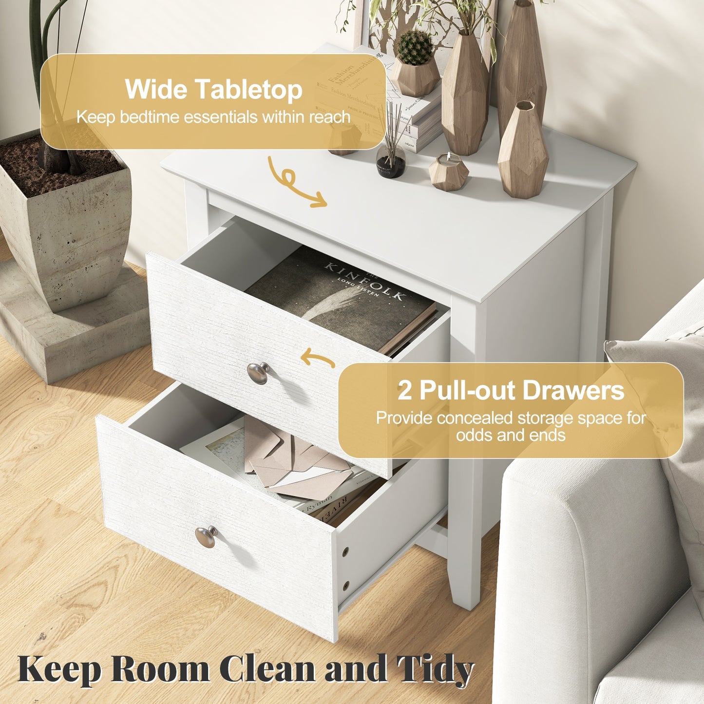 Modern Nightstand With 2 Drawers, White Nightstands at Gallery Canada