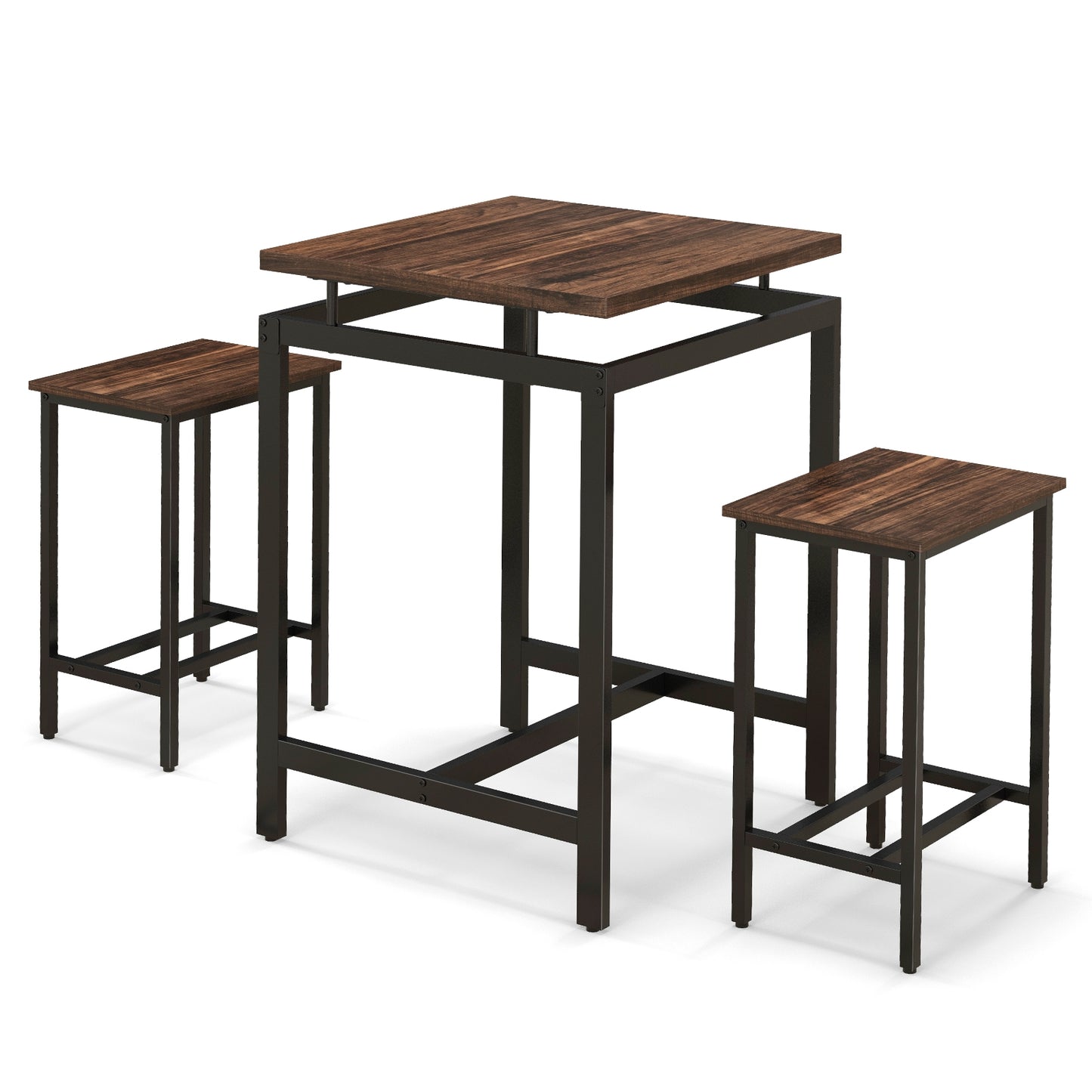 3 Pieces Pub Dining Table Set with Floating Tabletop and Footrest, Rustic Brown Dining Room Sets at Gallery Canada