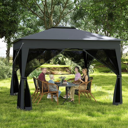 11 X 11 FT Pop Up Gazebo with Mesh Netting and Double Roof, Gray Canopies Gray at Gallery Canada