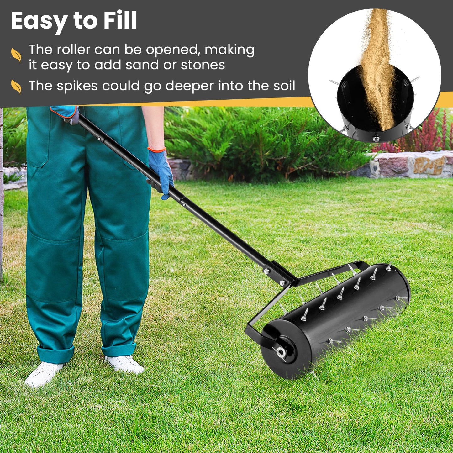 18/21 Inch Manual Lawn Aerator with Detachable Handle-21 inches, Black Lawn Care Tools at Gallery Canada