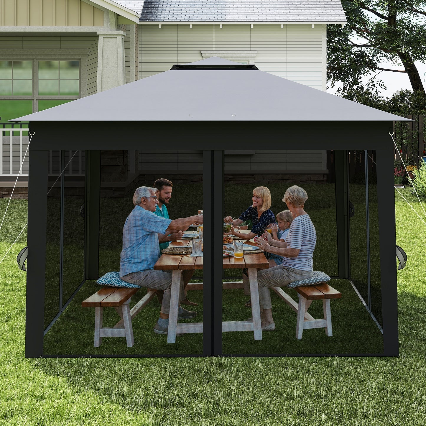 11 X 11 FT Pop Up Gazebo with Mesh Netting and Double Roof, Gray Canopies at Gallery Canada