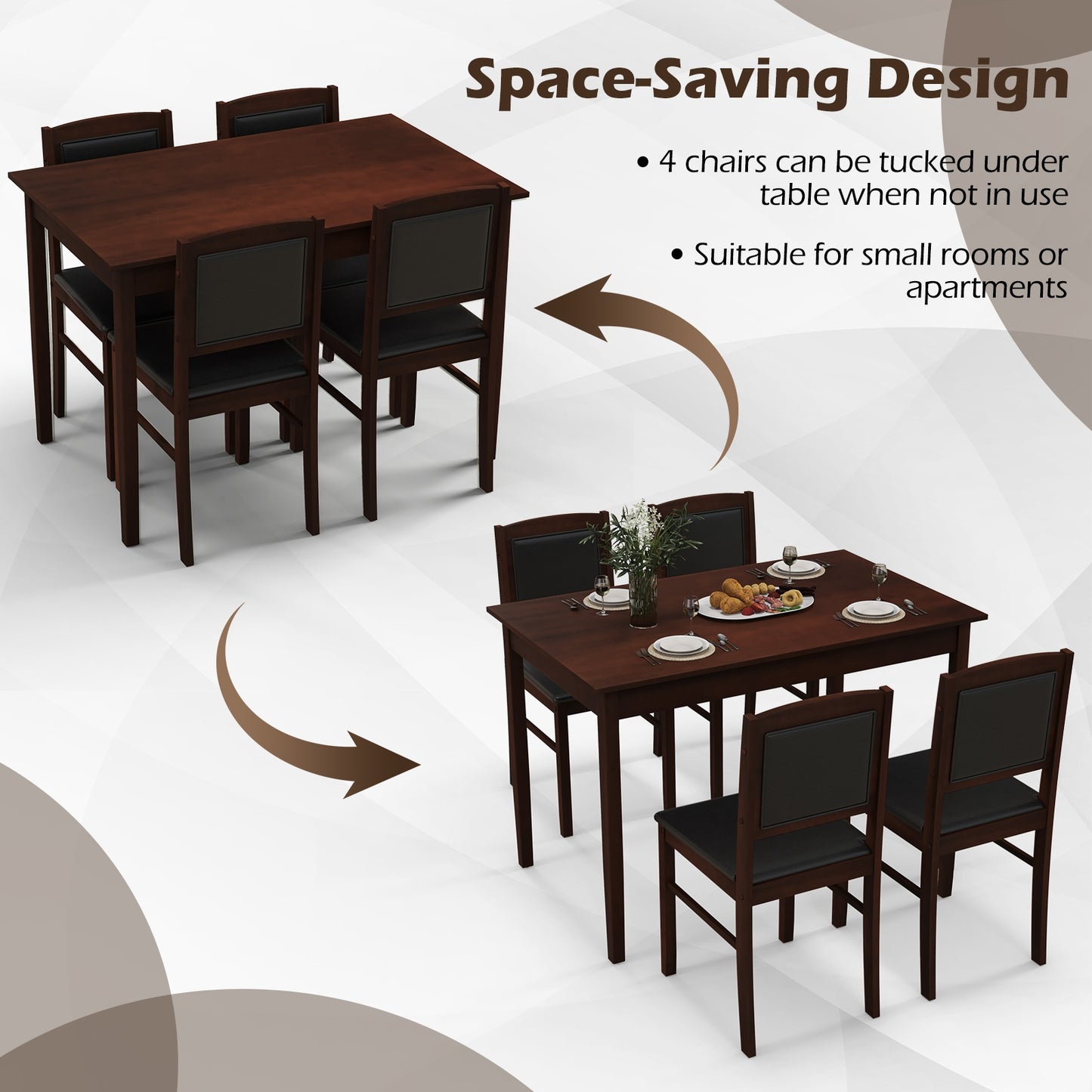 5-Piece Dining Set for 4 with Rubber Wood Legs for Small Dining Room, Brown Dining Room Sets at Gallery Canada