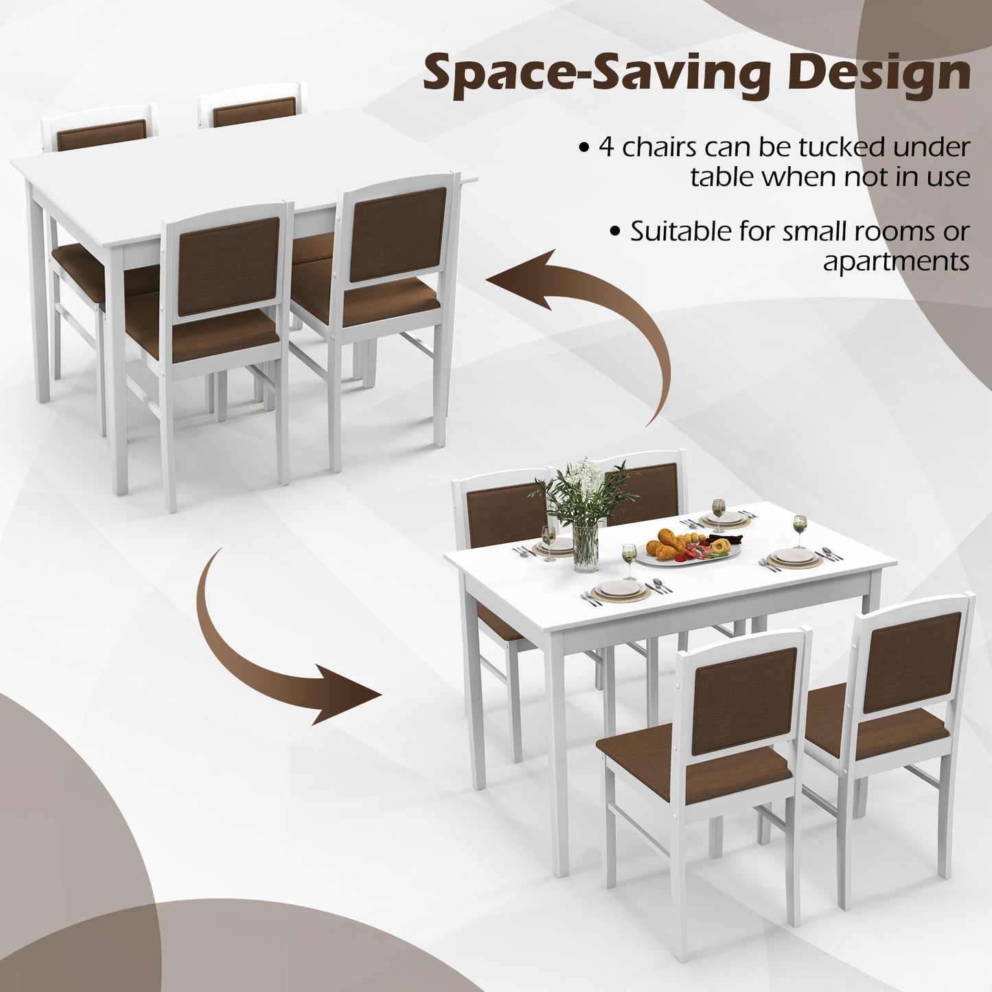 5-Piece Dining Set for 4 with Rubber Wood Legs for Small Dining Room, White Dining Room Sets at Gallery Canada