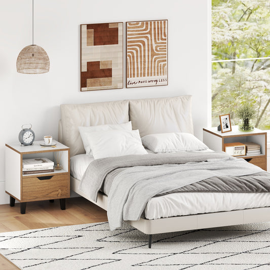 Nightstand Set Of 2 With Drawer, Open Storage Shelf, White Nightstands White at Gallery Canada