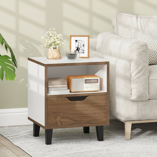 Nightstand With Drawer, Open Storage Shelf, White Nightstands White at Gallery Canada