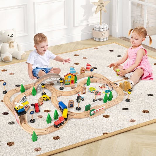 78 Pieces Activity Railway Playset for Kids Aged 3+, Natural Learning Toys Natural at Gallery Canada