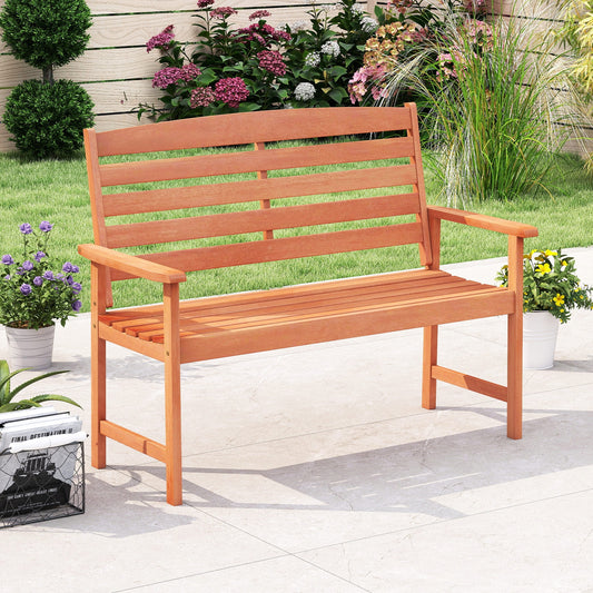 2-Person Wooden Garden Bench with Slatted Backrest and Comfortable Armrests, Natural Outdoor Benches Natural at Gallery Canada