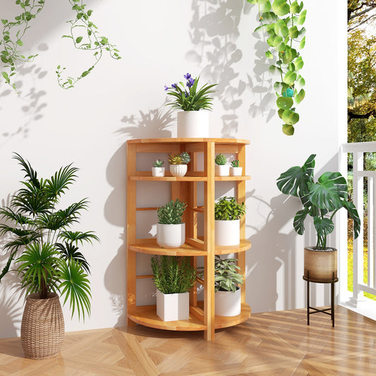 4-Tier Corner Shelf, Rubber Wood Frame, Anti-Toppling Kit, Natural Cabinets & Chests Natural at Gallery Canada