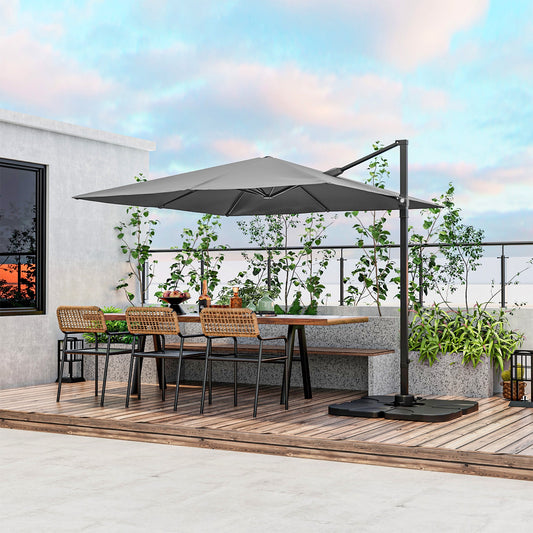 9.5 Feet Square Patio Cantilever Umbrella, 360° Rotation, Gray Outdoor Umbrellas Gray at Gallery Canada