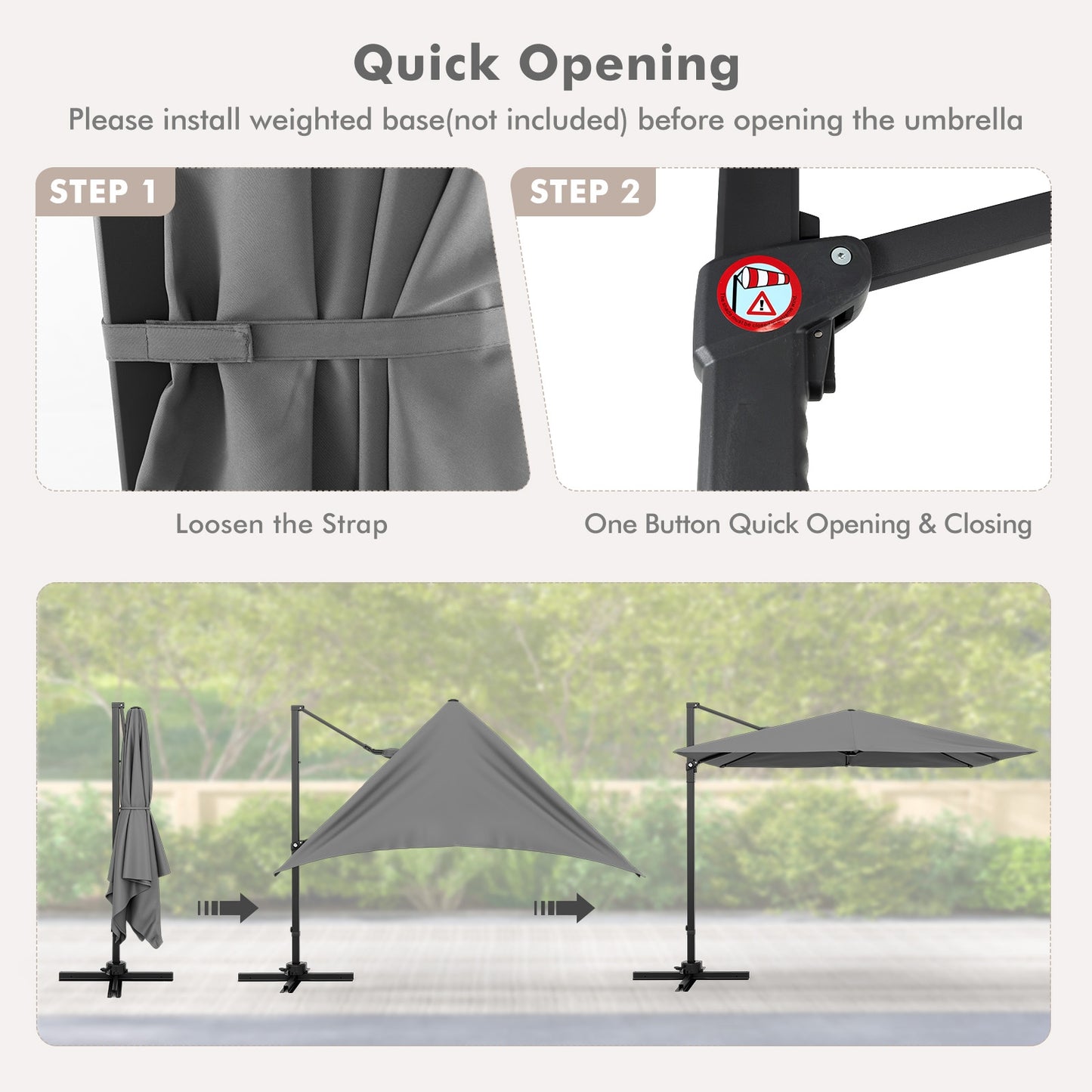 9.5 Feet Square Patio Cantilever Umbrella, 360° Rotation, Gray Outdoor Umbrellas at Gallery Canada