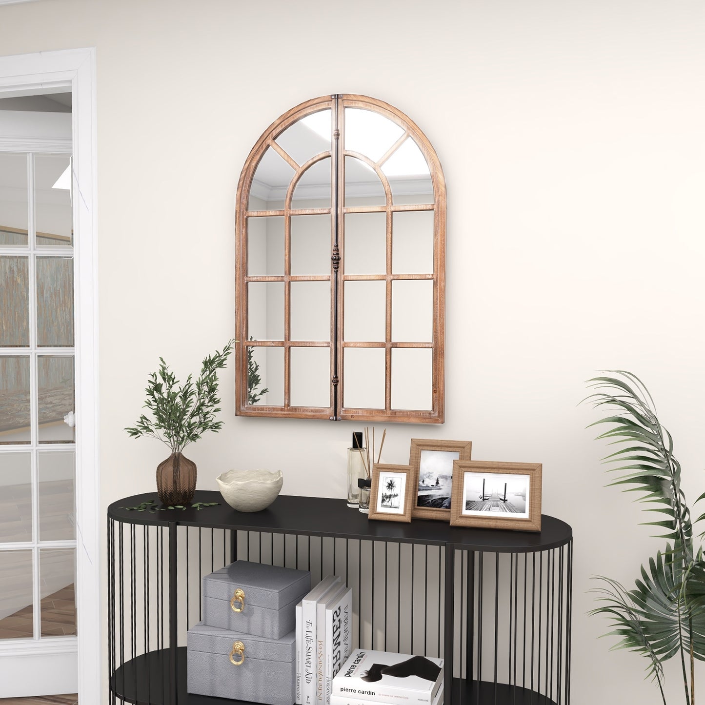 Arched Window Pane Farmhouse Wall Mirror, Natural Wall Mirrors at Gallery Canada