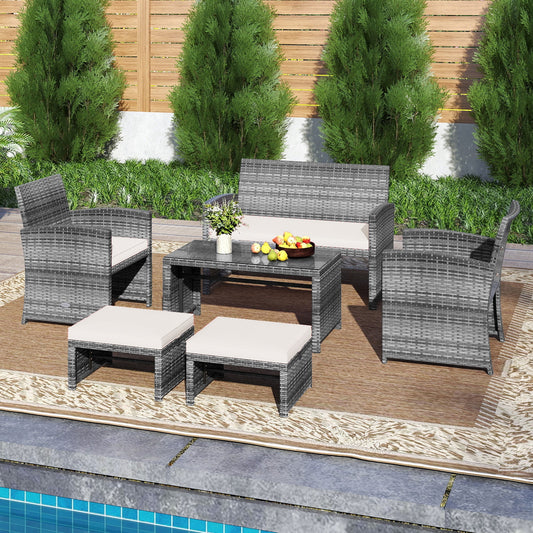 6 Pieces Patio Furniture Set Outdoor Sectional Conversation PE Rattan Sofa Set, White Outdoor Sectionals White at Gallery Canada