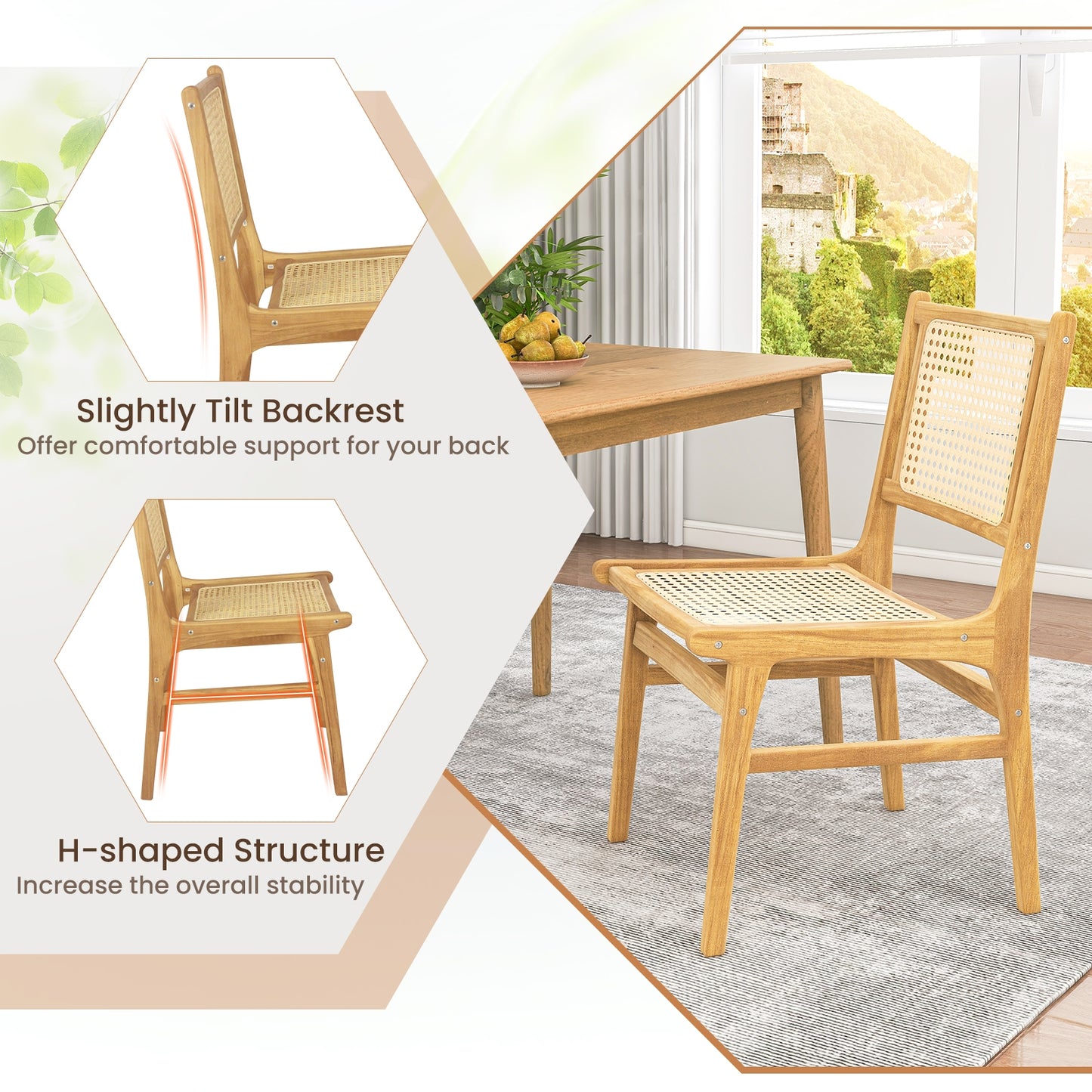 Rattan Dining Chair, Natural Cane Woven Backrest, Teak Wood Frame, Natural Dining Chairs at Gallery Canada