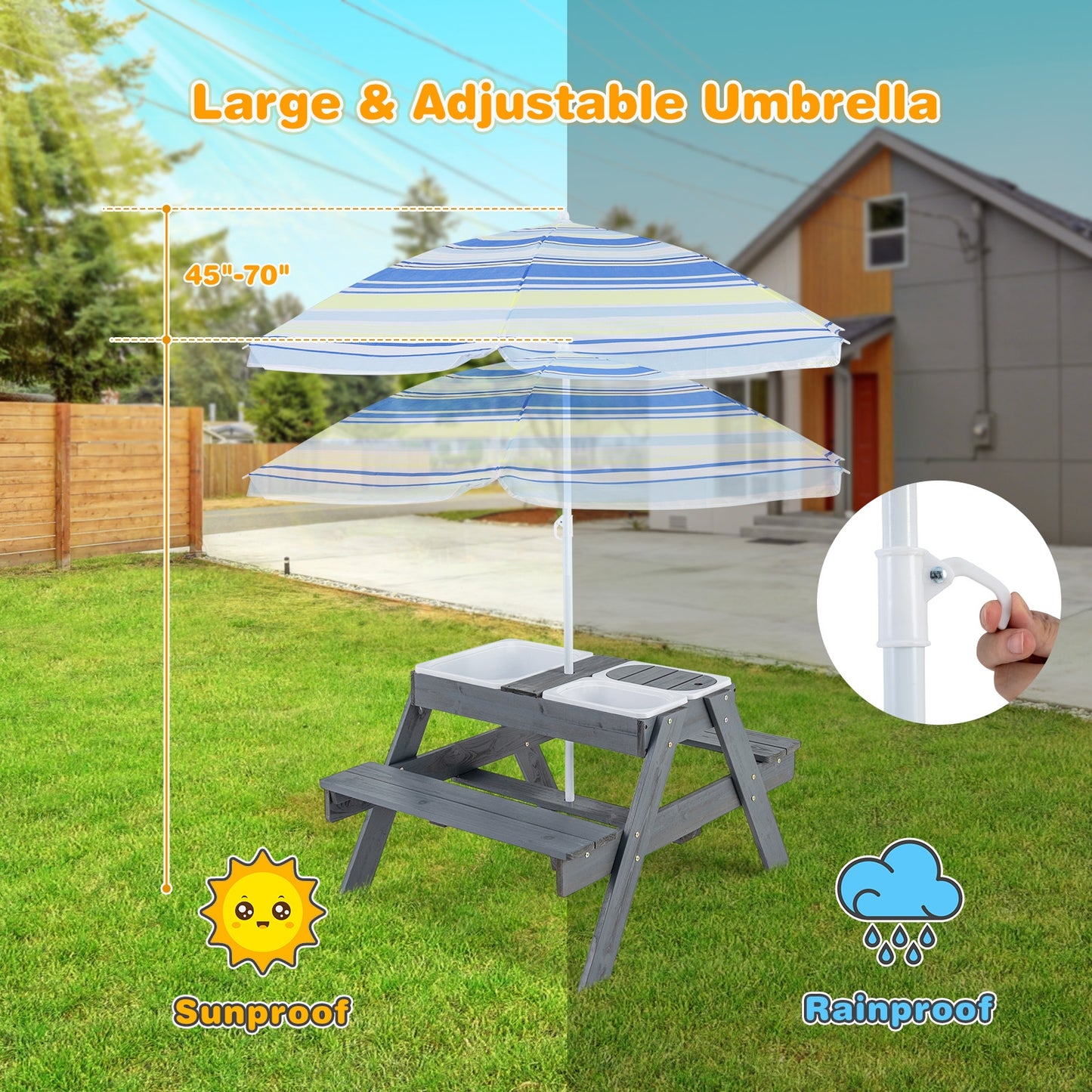 Kids Picnic Table Set with 3 Removable Bins, Gray Kids Table & Chair Sets at Gallery Canada