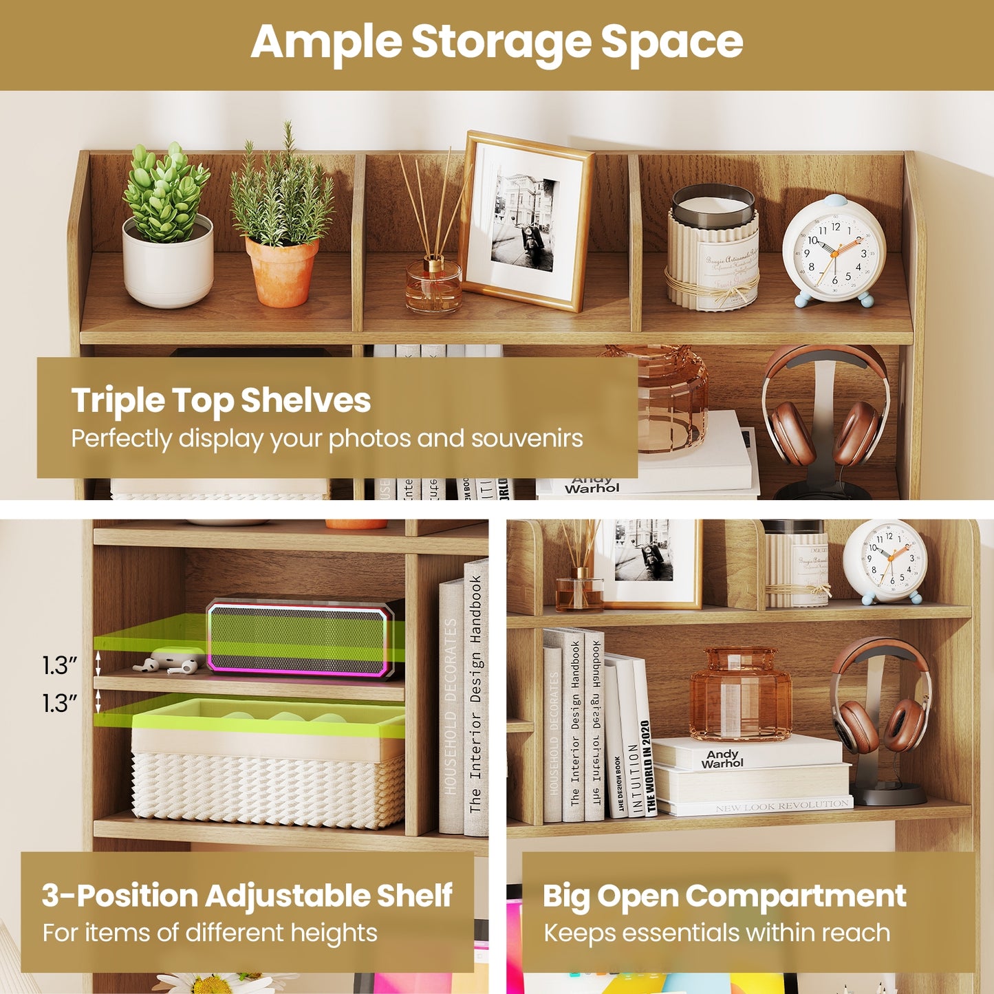 Desktop Bookshelf Countertop Storage Hutch, 6 Shelves, Natural Bookcases at Gallery Canada