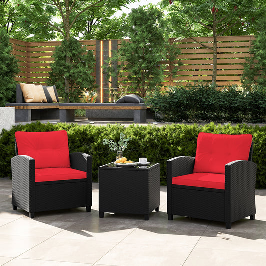 3 Piece Patio Furniture Set, Tempered Glass Coffee Table, Red Patio Conversation Sets Red at Gallery Canada