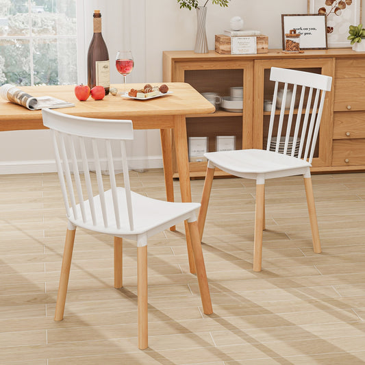 Set Of 4 Windsor Dining Chairs, Spindle Backs, Curved Seats, White Dining Chairs White at Gallery Canada